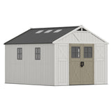 Devoko 10x12 FT Resin Outdoor Storage Shed with Floor, Beige | Large Plastic Garden Shed with Windows & Lockable Door, Multipurpose Tool Storage Shed for Patio Backyard Lawn