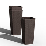 Devoko Tall Planters for Outdoor Plants Set of 2, Woven-Textured Outdoor Plant Pots for Patio, Front Porch