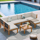 Homall 7 Pieces Acacia Wood Patio Conversation Set Wood Sectional Set Outdoor Furniture Set with Cushions, White