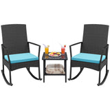 Devoko 3 Pieces Patio Rattan Rocking Chair Set with Cushion and Table Outdoor Porch and Garden Furniture