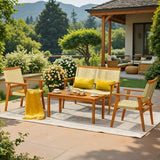 Devoko Outdoor Patio Conversation Sets, 4PCS Hand-Woven Rope Acacia Wood  Furniture Sets for Balcony, Backyard, Garden, Poolside, Beige