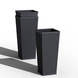 Devoko Tall Planters for Outdoor Plants Set of 2, Woven-Textured Outdoor Plant Pots for Patio, Front Porch