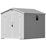 Devoko 6x10 FT Resin Outdoor Storage Shed with Floor, Large Outside Sheds Plastic Waterproof Tool Garden Shed with Windows and Lockable Door for Backyard, Patio, Lawn, Light Gray