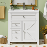 Devoko 30'' Bathroom Vanity with Resin Sink, Wood Bathroom Vanity Basin Cabinet with Storage Drawers & Shelves