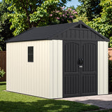 Devoko Plastic Outdoor Storage Shed with Floor, 8x6 FT Resin Tool Garden Shed with DIY Window and Lockable Door, Outside Kick-it Shed for Patio,Garden, Backyard, Lawn, Beige
