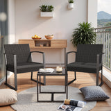 Devoko 3 Pieces Outdoor Plastic Bistro Set Patio Conversation Set with Cushion and Table, Black