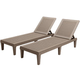 Devoko Set of 2 Outdoor Chaise lounge Chairs, Rattan Style, Multi-angle Adjustable Back, Light Brown