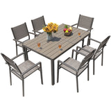 Devoko 7 Pieces Patio Dining Set Outdoor Furniture Set 6 Stackable Textilene Armchairs with Rectangular Table, Light Gray