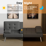 Devoko Futon Sofa Bed Folding Leather Modern Couch with 2 Cup Holders,Removable Armrests,Black