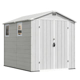 Devoko 6x8 FT Resin Outdoor Storage Shed with Floor, Outside Large Sheds Plastic Waterproof Tool Storage Shed with Window and with Lockable Door for Garden, Backyard, Patio, Lawn, Light Gray