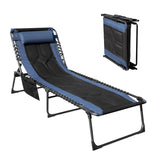 Vineego Outdoor Folding Chaise Lounge Chair, Portable Reclining Adjustable Metal Tanning Chair with Side Storage Bag for Beach Patio Pool
