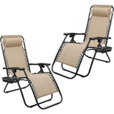 Vineego 2 Pack Patio Zero Gravity Chair Outdoor Lounge Chaise Folding Steel Chair 2 Capacity- Black