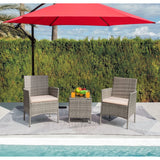 Devoko 3 Pieces Patio Furniture Set Outdoor Conversation Set Wicker Bistro Chairs Set of 2 with Coffee Table for Porch Backyard Balcony, Gray/Beige