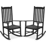 Devoko Outdoor Rocking Chair Set of 2, Solid Acacia Wood Patio Rocking Chairs with High Backrest, Porch Rocker for Patio Garden Balcony