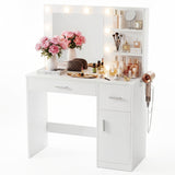 Vineego Makeup Vanity Desk with Mirror, Vanity Set with Charging Outlets and LED Lights, Vanity Table with Storage Shelves Drawers and Cabinet for Bedroom Dressing Room