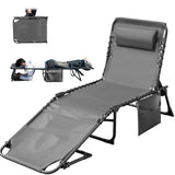 Devoko Foldable Lounge Chaise 12 inch High 5-Position Adjustable Patio Lounge Chair Beach Pool Chaise