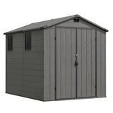 Devoko 6x8 FT Resin Outdoor Storage Shed with Floor, Outside Large Sheds Plastic Waterproof Tool Storage Shed with Window and with Lockable Door for Garden, Backyard, Patio, Lawn, Dark Gray
