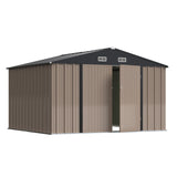 Devoko 10'x10' Patio Metal Storage Shed Outdoor Storage Shed with Lockable Door Tool Storage Shed for Backyard,Brown