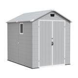 Devoko 6X8 FT Resin Outdoor Storage Shed with Floor, Light Grey, Plastic Tool Sheds with Window and Lockable Door, Weather-Resistant Garden Shed, Easy Assembly for Backyard, Patio, Lawn