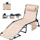 Devoko Foldable Lounge Chaise 12 inch High 5-Position Adjustable Patio Lounge Chair Beach Pool Chaise