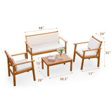 Devoko 4pcs Patio Wood Furniture Sets with Cushion and Table, Outdoor Acacia Conversation Chair and Table Sets, BeigeC