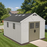 Devoko 10x12 FT Resin Outdoor Storage Shed with Floor, Beige | Large Plastic Garden Shed with Windows & Lockable Door, Multipurpose Tool Storage Shed for Patio Backyard Lawn