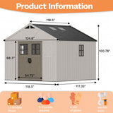 Devoko 10x10 FT Resin Storage Shed with Floor, Large Outdoor Plastic Sheds Outside,Garden Shed with Lockable Door & Windows, Multipurpose Tool Storage Shed for Patio Lawn Backyard, Beige