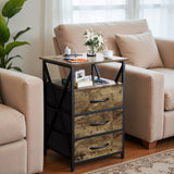 Devoko Nightstand Set of 2 LED with Charging Station Beside Table with 3 Drawers End Table for Bedroom Living Room