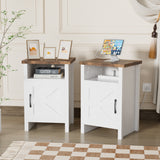 Devoko Farmhouse Nightstand with Storage Shelves, White Nightstand