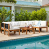 Vineego Patio Acacia Wood Sectional Sofa with Cushions，Outdoor Furniture Set for Porch, Yard and Balcony