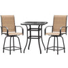 Vineego 3 Pcs Outdoor Swivel Metal Bar Stools, Patio Height Textilene Chairs with Table,Beige