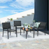 Vineego 3 Pieces Patio Furniture Set Textilene Bistro Set Outdoor Conversation Set Modern Porch Furniture Lawn Chairs with Coffee Table, Black