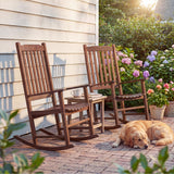 Devoko Outdoor Rocking Chair Set of 2, Solid Acacia Wood Patio Rocking Chairs with High Backrest, Porch Rocker for Patio Garden Balcony