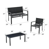 Vineego 3 Pieces Patio Furniture Set Textilene Bistro Set Outdoor Conversation Set Modern Porch Furniture Lawn Chairs with Coffee Table, Black