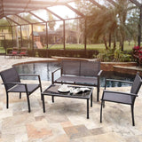Vineego 4 Pieces Patio Furniture Outdoor furniture Outdoor Patio Furniture Set Textilene Bistro Set Modern Conversation Set Black Bistro Set with Loveseat Tea Table for Home, Lawn and Balcony (Black)
