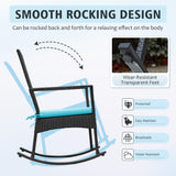 Devoko 3 Pieces Patio Rattan Rocking Chair Set with Cushion and Table Outdoor Porch and Garden Furniture
