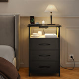 Devoko Nightstand Set of 2 LED with Charging Station Beside Table with 3 Drawers End Table for Bedroom Living Room