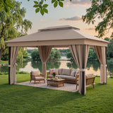 Vineego 10×13 ft Outdoor Pop Up Gazebo with Mosquito Netting，Double Roof Gazebo with Double Curtains for Backyard, Garden and Patio