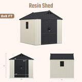 Devoko Plastic Outdoor Storage Shed with Floor, 8x6 FT Resin Tool Garden Shed with DIY Window and Lockable Door, Outside Kick-it Shed for Patio,Garden, Backyard, Lawn, Beige