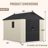 Devoko 8x10 FT Resin Storage Shed with Floor, Outdoor Plastic Garden Sheds Tool Outside Sheds with DIY Window and Lockable Door, Kick-it Shed for Patio, Backyard, Lawn, Beige