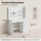 Vineego Makeup Vanity Desk with Mirror, Vanity Set with Charging Outlets and LED Lights, Vanity Table with Storage Shelves Drawers and Cabinet for Bedroom Dressing Room