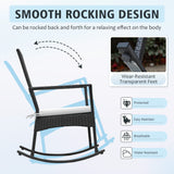 Devoko 3 Pieces Patio Rattan Rocking Chair Set with Cushion and Table Outdoor Porch and Garden Furniture
