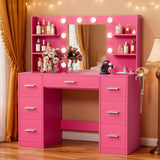 Vineego Vanity Desk with Adjustable Lighted Mirror, Vanity Table Set with Drawers & Storage Shelves, Makeup Vanity for Bedroom Dressing Room