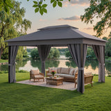 Vineego 10×13 ft Outdoor Pop Up Gazebo with Mosquito Netting，Double Roof Gazebo with Double Curtains for Backyard, Garden and Patio