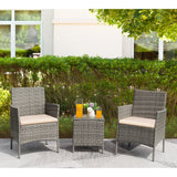 Devoko 3 Pieces Patio Furniture Set Outdoor Conversation Set Wicker Bistro Chairs Set of 2 with Coffee Table for Porch Backyard Balcony, Gray/Beige