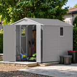 Devoko 6x10 FT Resin Outdoor Storage Shed with Floor, Large Outside Sheds Plastic Waterproof Tool Garden Shed with Windows and Lockable Door for Backyard, Patio, Lawn, Light Gray