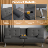 Devoko Futon Sofa Bed Folding Leather Modern Couch with 2 Cup Holders,Removable Armrests,Black