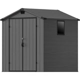 Devoko 6x6 FT Resin Storage Shed with Floor, Outdoor Plastic Sheds Waterproof Tool Outside Shed with Window and Lockable Door for Backyard, Garden, Patio, Lawn, Dark Gray