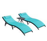 Vineego 3 Pieces Patio Outdoor Chaise Lounge Chair Clearance Outdoor Furniture Set PE Rattan Adjustable Folding Pool Lounge Chair