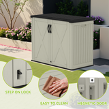 Devoko 26 Cu Ft Resin Outdoor Storage Cabinet, Plastic Horizontal Shed Resin Storage Shed with Lockable Door, Water-Resistant Backyard Storage Box for Garden Patio, Beige, Shelf Not Included